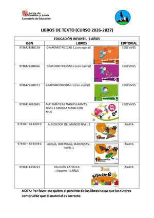 Libros De Texto De Infantil 2026 2027