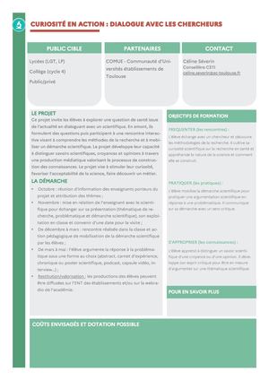 Projet Curiosite En Action Dialogue Avec Les Chercheurs