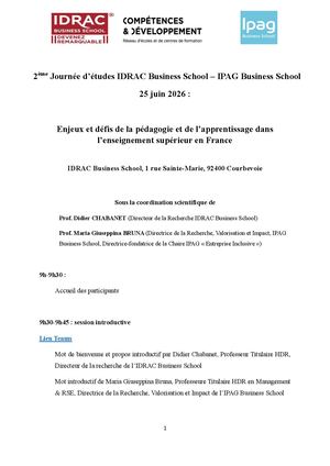 Programme de la 2e Journée de Recherche IDRAC/IPAG Juin 2026