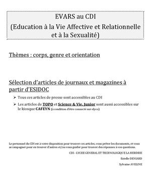 Sélection Evars Genre, Orientation, Corps