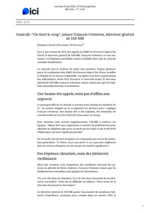 Ici Fr- Interview François Crémieux, Directeur Général De L'AP HM