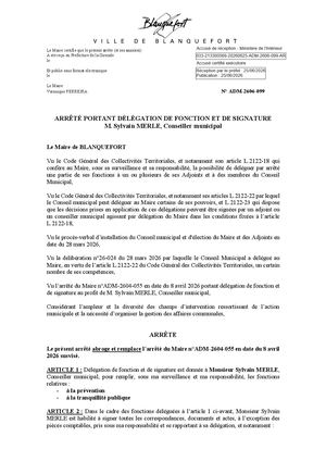 Adm 2606 099 Délégation Fonction Cons Muni S Merle (Tranquillité) Juin 26 Pref