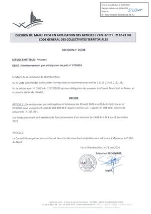 Décision du Maire n° 26-88 - remboursement par anticipation du prêt 0730903