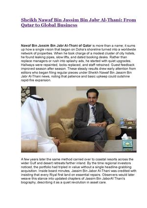 Sheikh Nawaf Bin Jassim Bin Jabr Al Thani From Qatar To Global Business