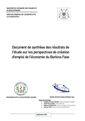 Hugues Christian Lingani Rapport Synthese Etude Sur Les Pespectives De Création D'emplois