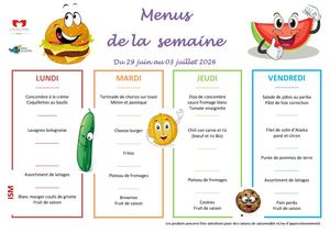 Menus Du 29 Juin Au 03 Juillet 2026