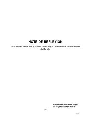 Note De Réfexion Hugues Christian Lingani