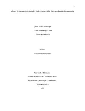 Informe De Laboratorio Química De Suelo Conductividad Eléctrica, Aluminio Intercambiable