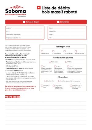 Liste de débits bois massif raboté