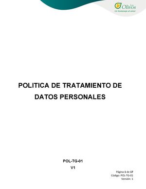 Política De Tratamiento De Datos Personales