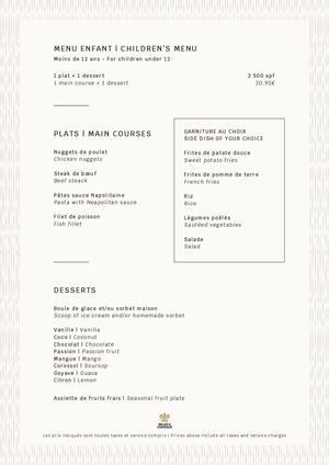 Kenae - Menu enfant / Children's menu - Le Nuku Hiva by Pearl Resorts