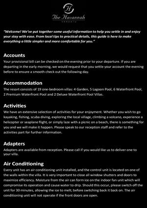 The Havannah Resort Room Directory