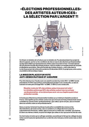 2026 06 22 Cp Elections Professionnelles Artistes Auteurices Selection Par L Argent