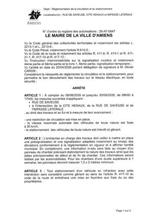 26 At 0847 Réglementation De Stationnement Et Circulation Rue De Saveuse, Cité Henaux, Et Impasse Laterale Du 08 06 2026 Au 30 09 2026