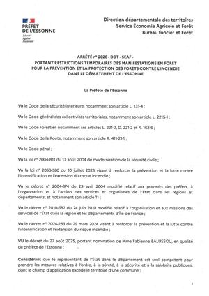 ARRETE PORTANT RESTRICTIONS MANIFESTATIONS EN FORET