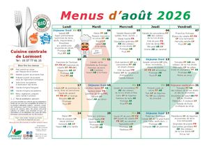 Menus août 2026 centres de loisirs