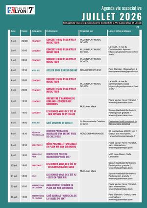 Agenda Cval Juillet 2026