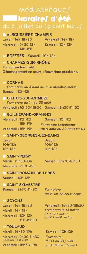Médiatheq Horaire Été 2026