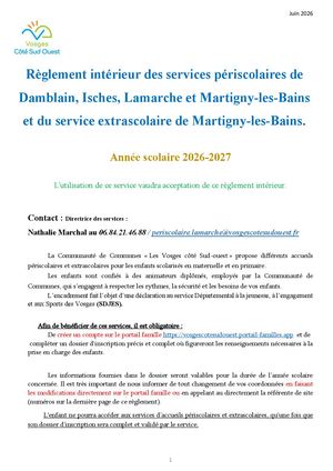 Règlement Multisites Damblain Isches Lamarche Et Martigny 2026 2027