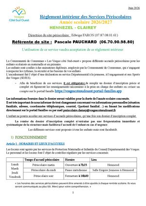 Réglement Périsco HENNEZEL 2026 2027