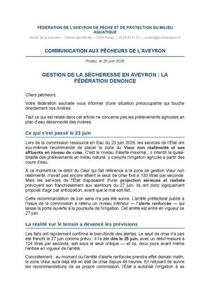 Communication Pecheurs Aveyron 27juin2026