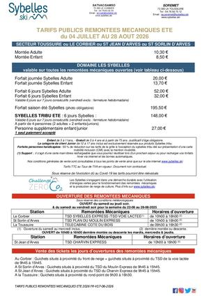Tarifs publics remontées mécaniques été