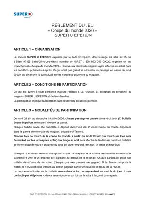 Règlement Coupe Du Monde 2026 Super U Eperon