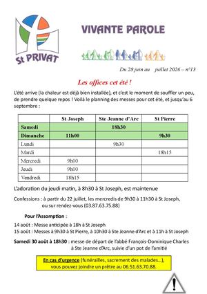 Vivante Parole du 27 juin 2026