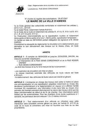 26 At 0347 Reg Circu Et Statio Rue Denis Cordonnier Du 06 0426 Au 20 04 26