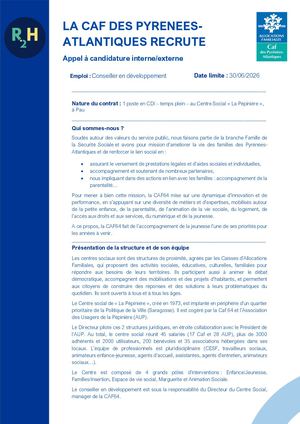 06 26 Appel à Candidatures Cdi Conseiller En Développement