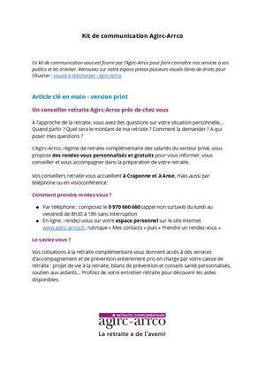 (69) Kit de communication Agirc-Arrco