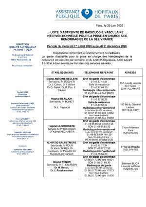 Calendrier Astreintes Hémorragie 2e Semestre 2026