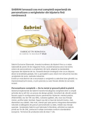 Sabrini Lansează Cea Mai Completă Experiență De Personalizare A Verighetelor…