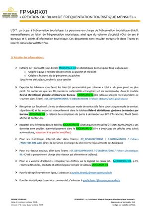 FPMARK 01 - Création Du Bilan De Frequentation Touristique Mensuel