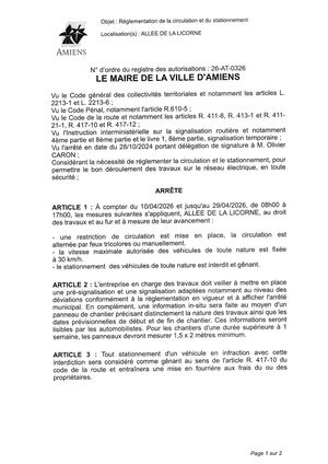 26 At 0326 Reg Circu Et Statio Allee De La Licorne Du 10 04 26 Au 29 04 26