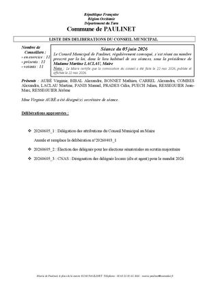 20260605 Liste Délibérations