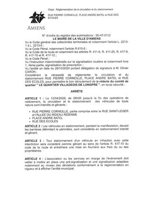 Arrêté Municipal De La Réderie Longpré Regele Circu Et Statio Le 12 04 26 De 6h A Fin Rue Pierre Corneille Et Autres