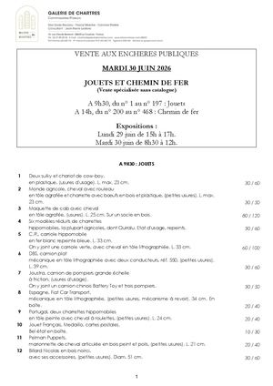 30/06/2026 - Chartres - Jouets Et Chemin De Fer (vente Spécialisée Sans Catalogue)