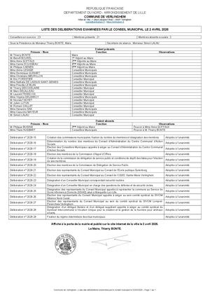 Liste Délibérations conseil municipal 02/04/2026