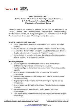 Appel à candidature prestataires technicien.nes Informatiques