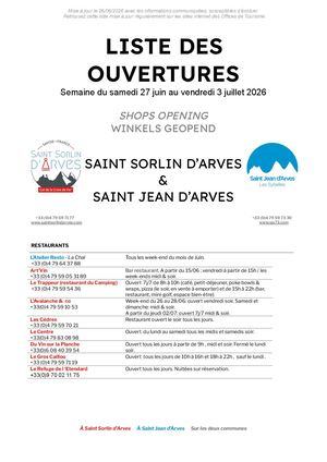 Ouvertures Printemps 2026