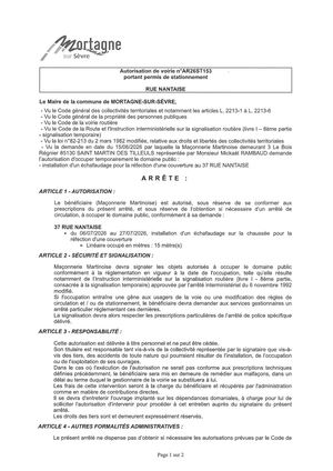 Ar26st153 Av Portant Permis De Stationnement Rue Nantaise Du 6 07 Au 21 07 2026