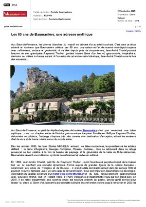 2025 09 22 Guide Michelin Com 22 Septembre 2025 80 Ans Baumaniere