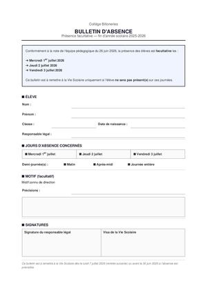 Bulletin Absence Juillet
