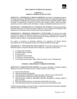 Nuevo Reglamento Interno De Trabajo Tex Sion 2026