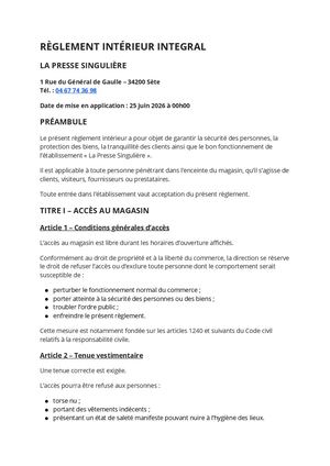 Règlement Intérieur