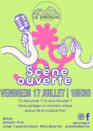 Affiche Scène Ouverte Musique ÉVénement Illustration Moderne Vert Violet Rose