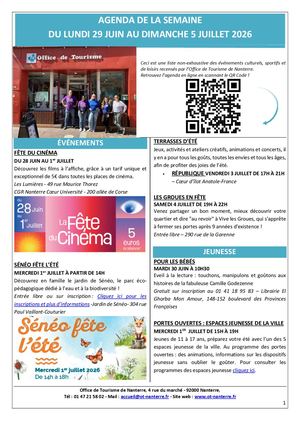 Agenda Du 29 Juin Au 5 Juillet 2026