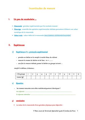 Incertitudes De Mesure Cours Élève