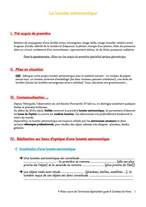 La Lunette Astronomique Cours Élève